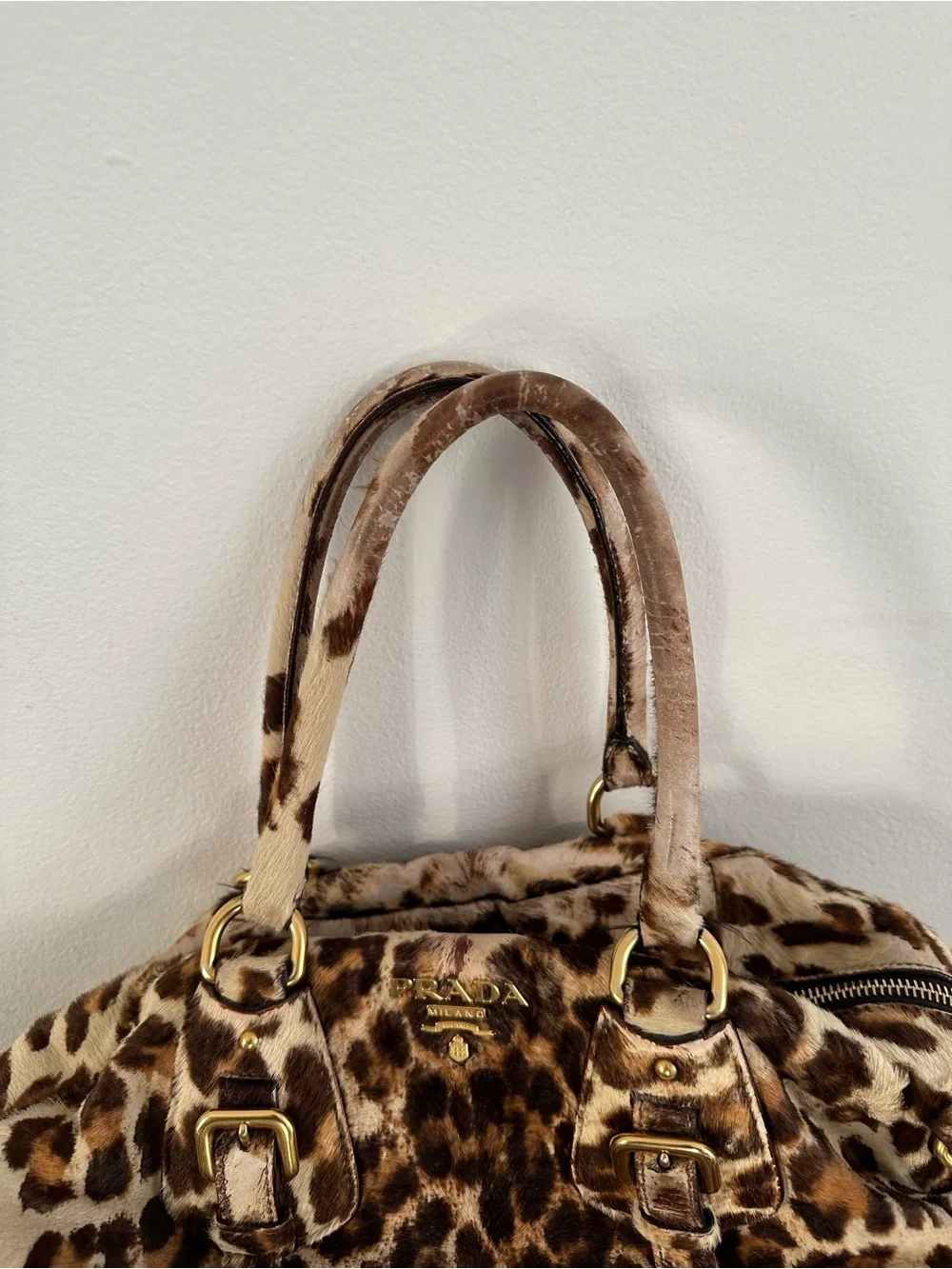 Prada Leopard-Print Calf Hair Satchel - Brown/Black/Beige bag / tote